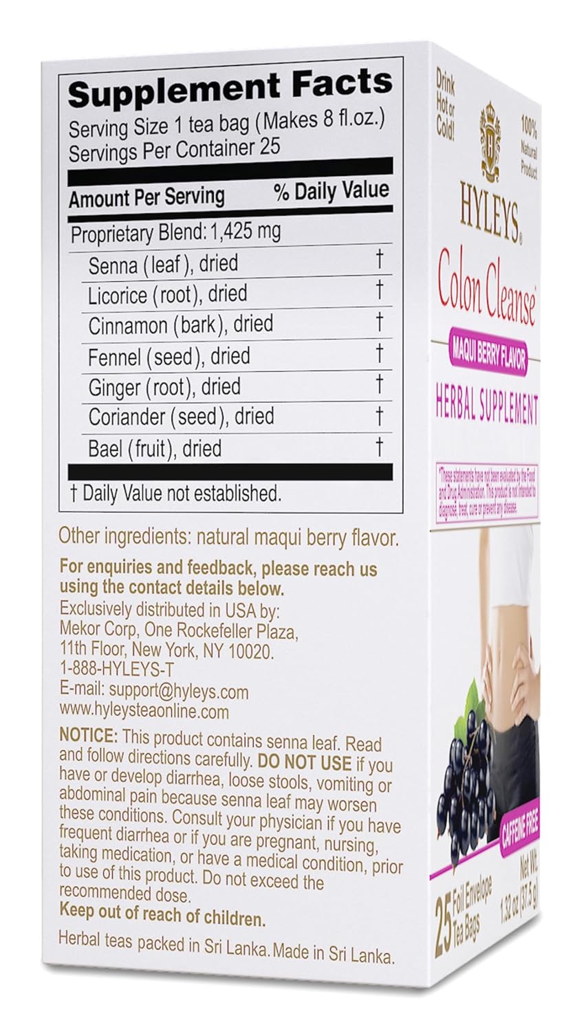 25 Tea Bags of Hyleys Maqui Berry Colon Cleanse Tea - Single Pack