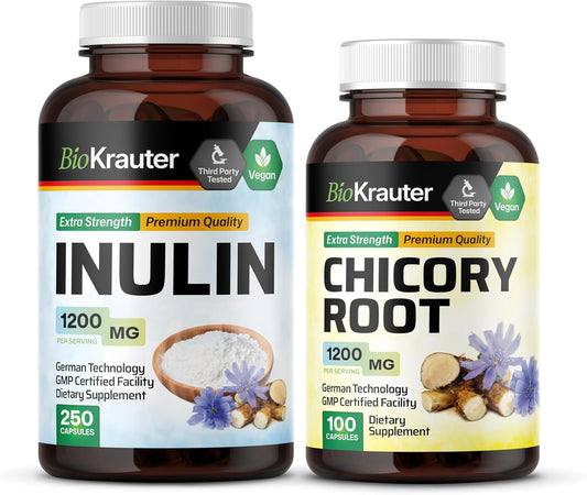 250 Capsules of BIO KRAUTER Inulin Plus 100 Chicory Capsules for Digestive Health