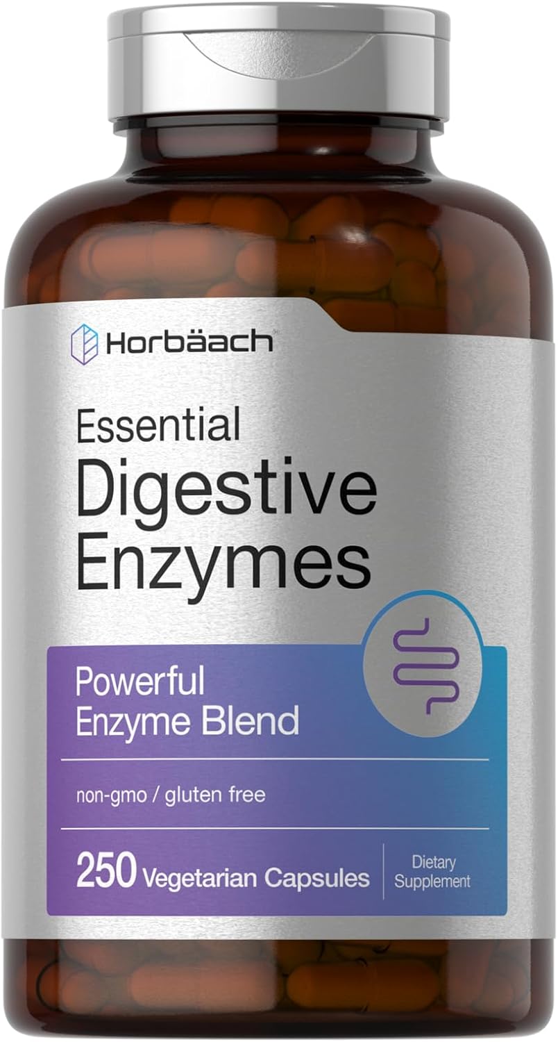 250 Capsules of Horbäach Essential Digestive Enzymes for Men & Women - Non-GMO & Gluten Free Formula