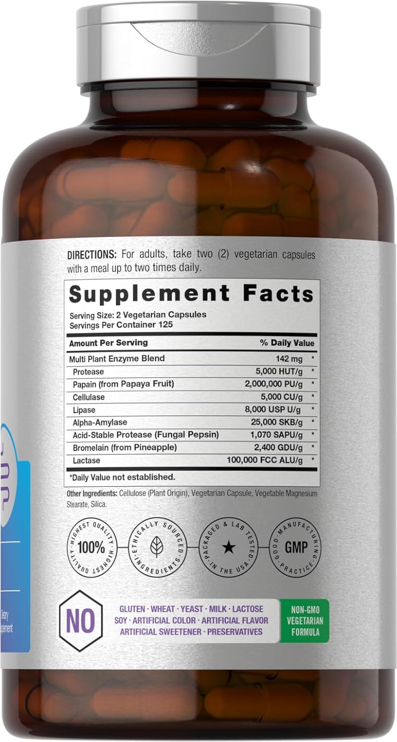 250 Capsules of Horbäach Essential Digestive Enzymes for Men & Women - Non-GMO & Gluten Free Formula