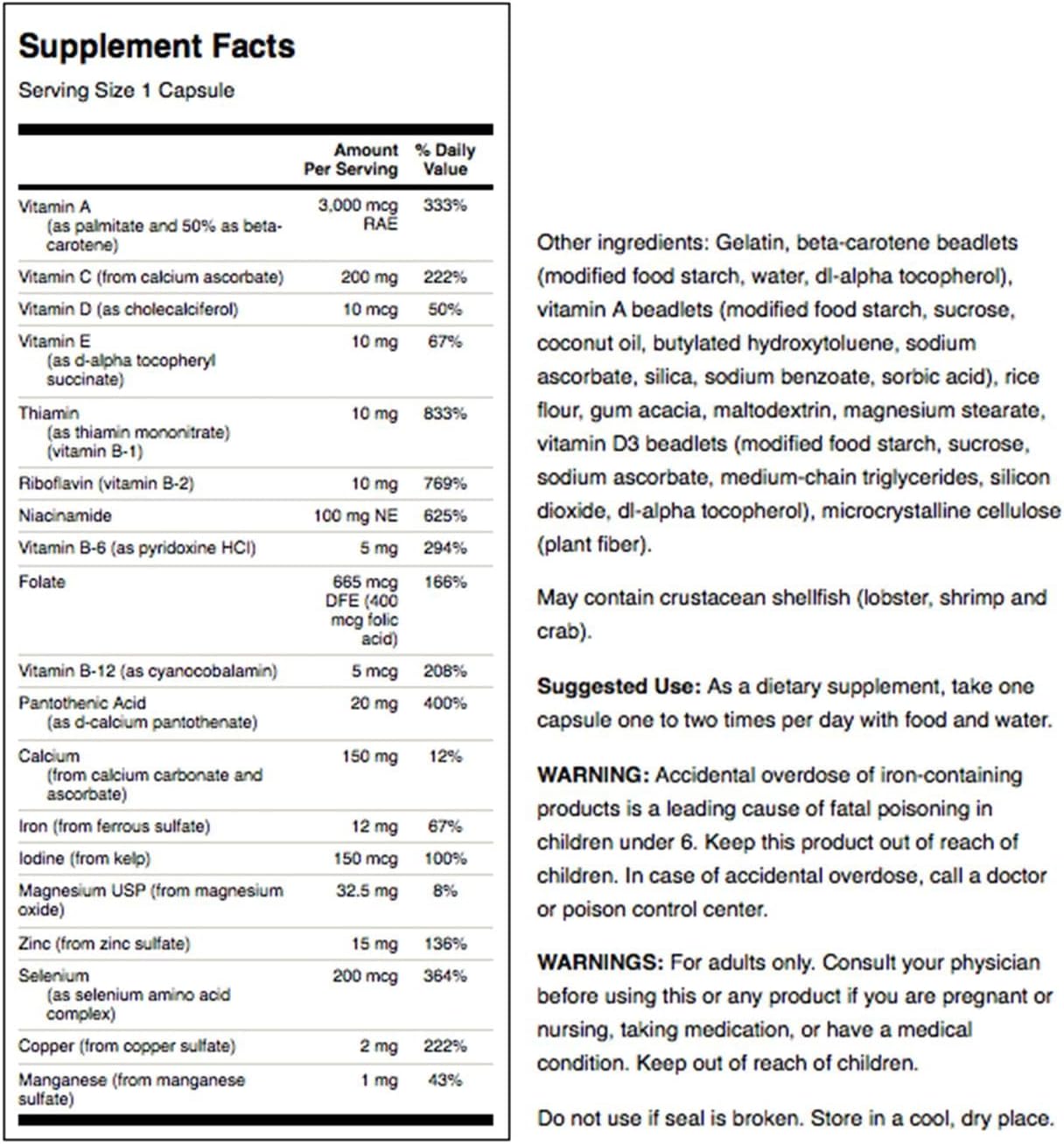 250 Capsules Swanson Men's Women's Multivitamin Multimineral Health Supplement