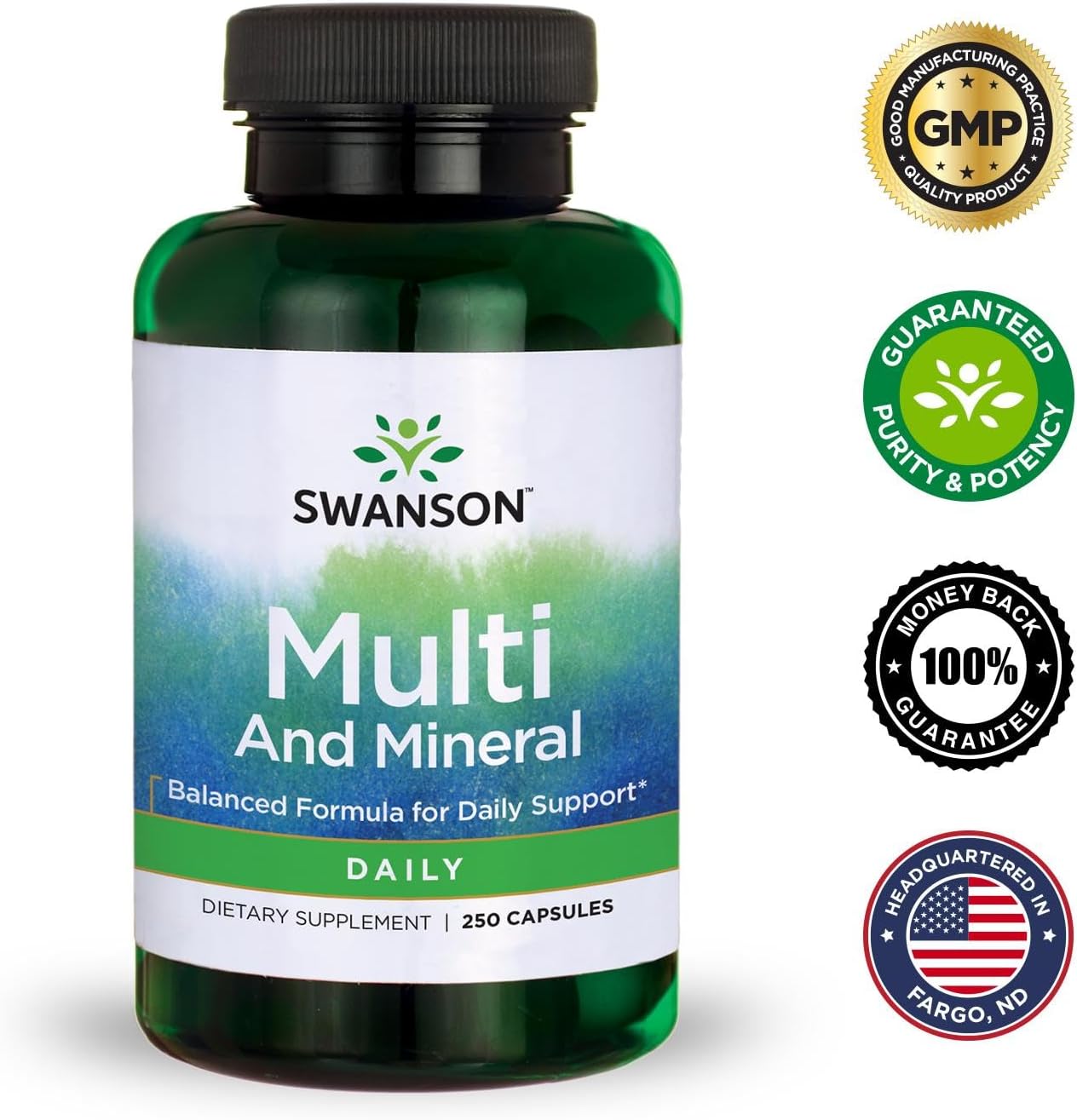 250 Capsules Swanson Men's Women's Multivitamin Multimineral Health Supplement