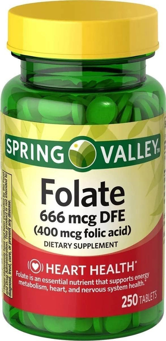250 Count Folic Acid 400 MCG Dietary Supplement for Overall Health and Wellness