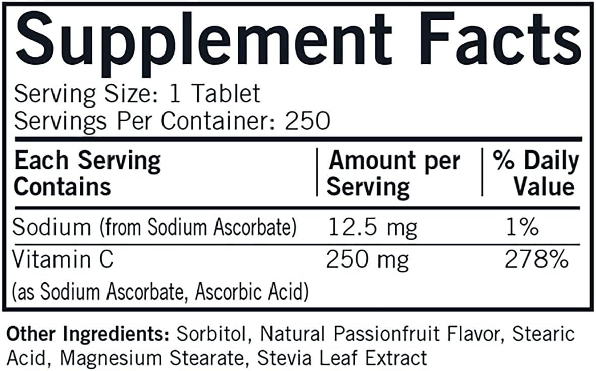 250 Count Kirkman Labs Vitamin C 250 mg Chewable Tablets with Stevia - High-Quality Supplement for Immune Support