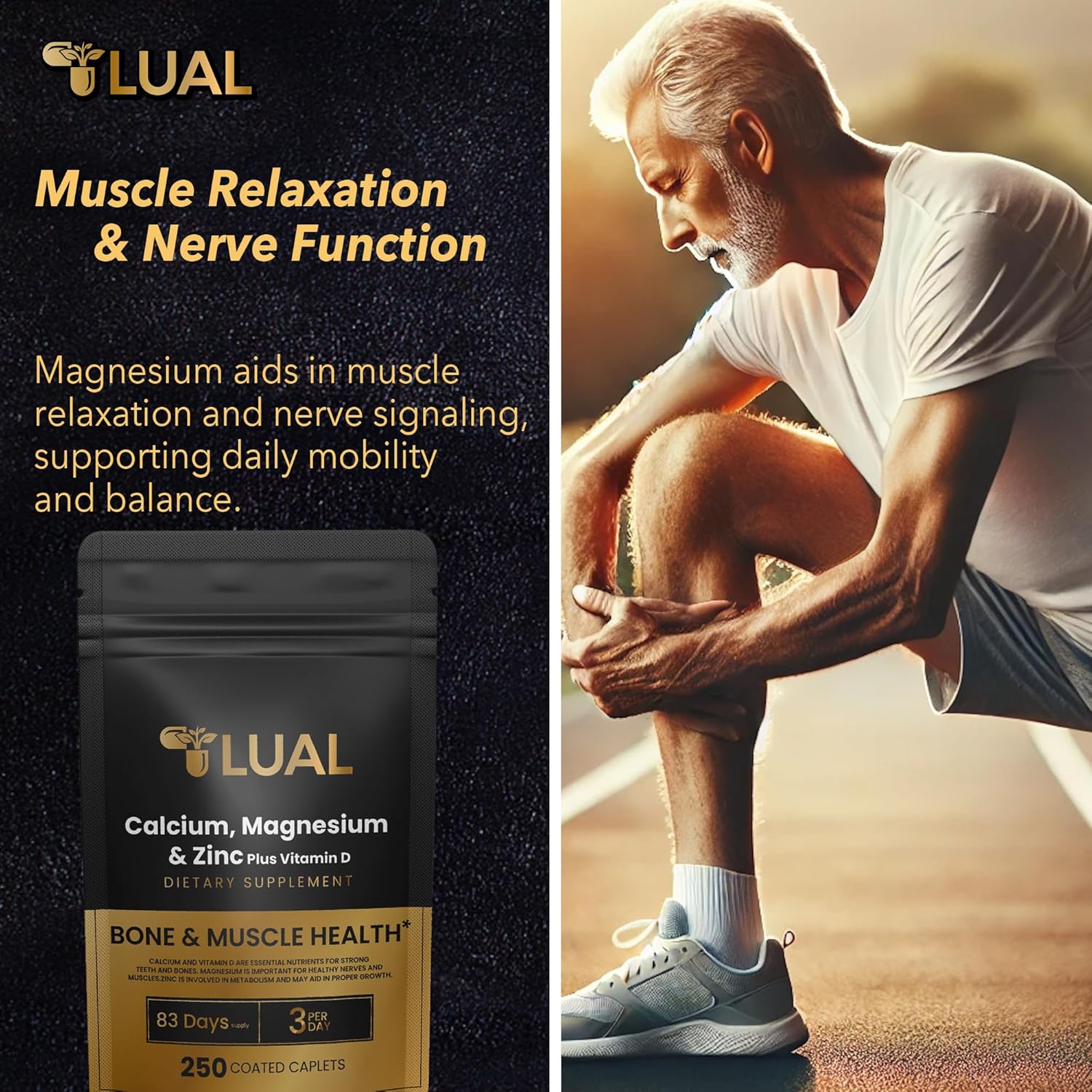 250 Count LUAL Calcium, Magnesium, Zinc, and Vitamin D3 Caplets Dietary Supplement