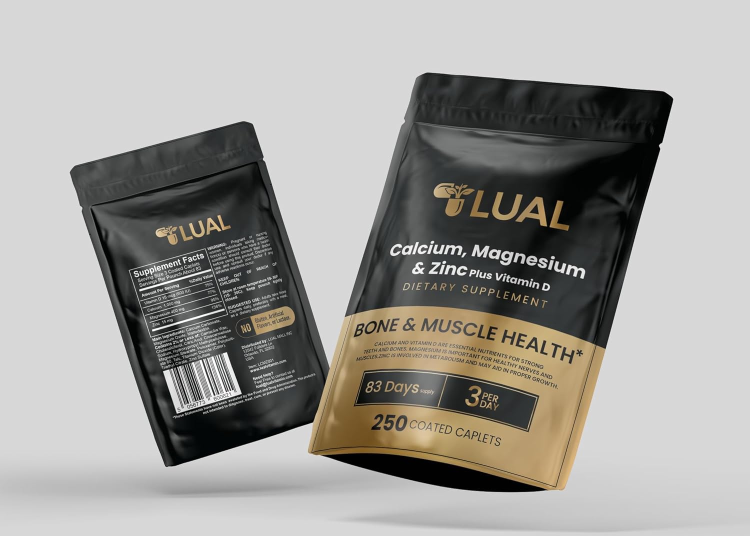 250 Count LUAL Calcium, Magnesium, Zinc, and Vitamin D3 Caplets Dietary Supplement