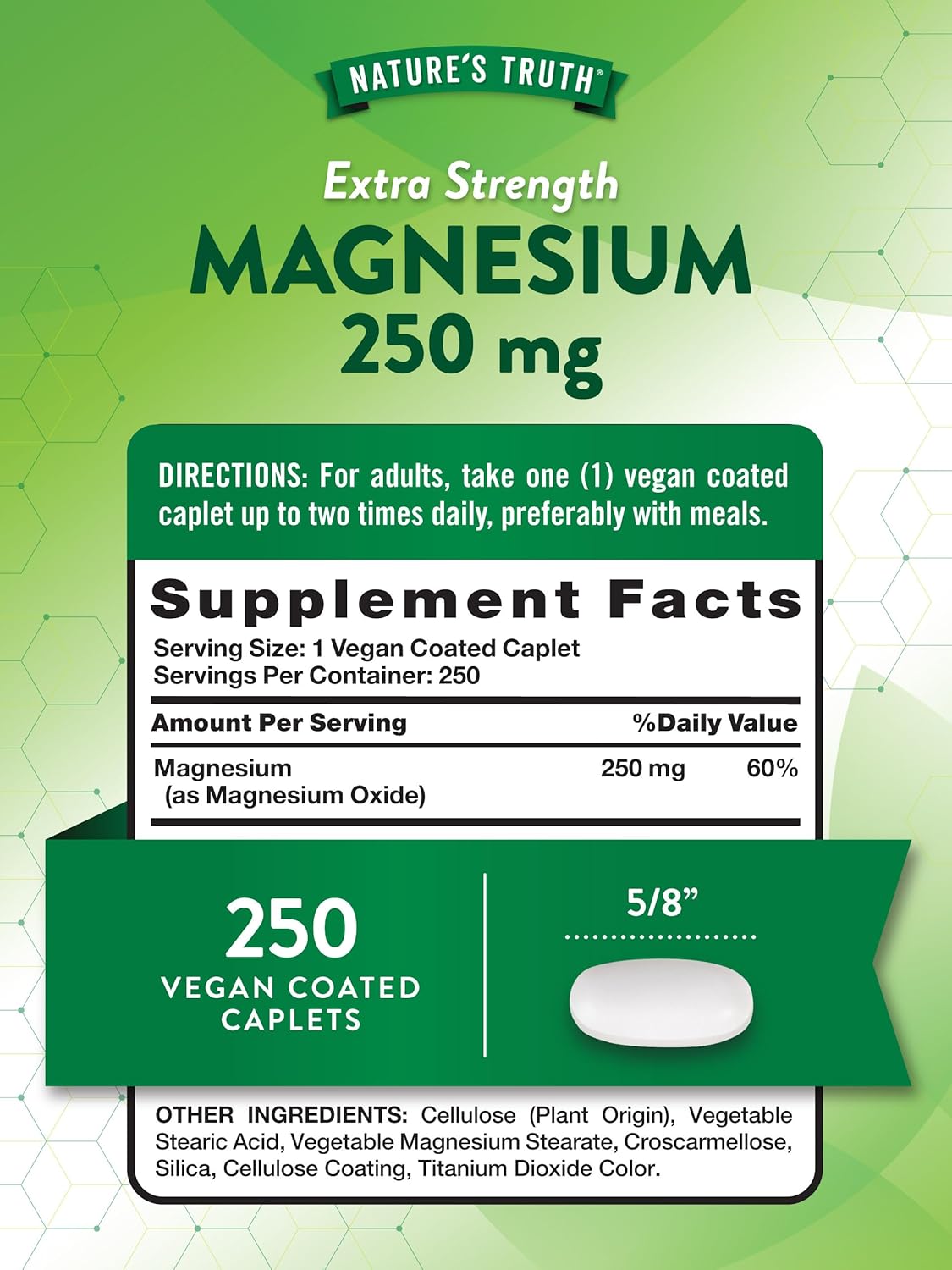250 Count Nature's Truth Magnesium Supplement with 250 mg, Vegan, Non-GMO, and Gluten Free Magnesium Oxide