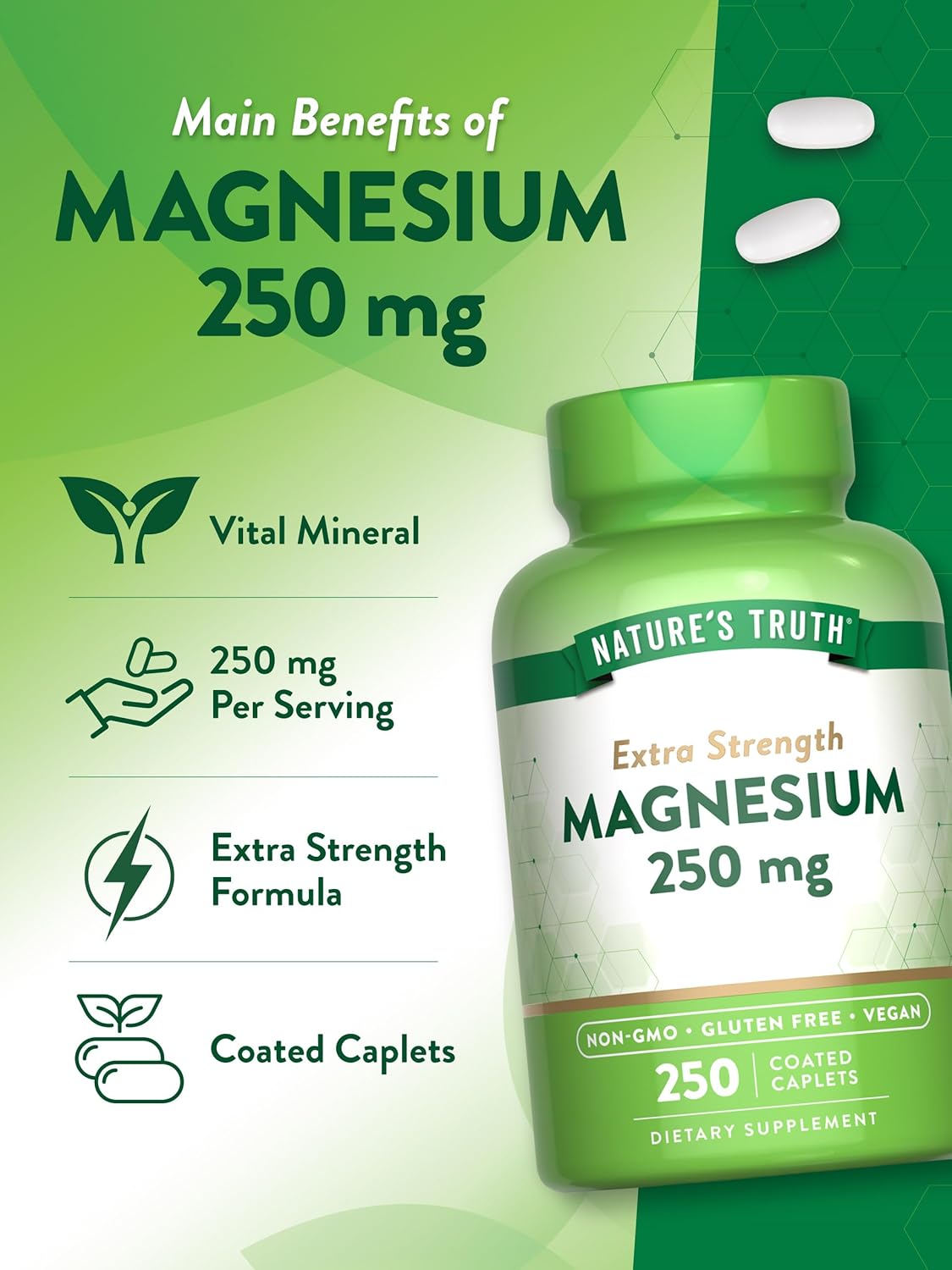 250 Count Nature's Truth Magnesium Supplement with 250 mg, Vegan, Non-GMO, and Gluten Free Magnesium Oxide