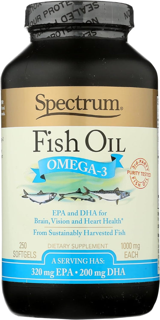 250 Count Spectrum Essentials Fish Oil Omega-3 Softgels, 1000 mg