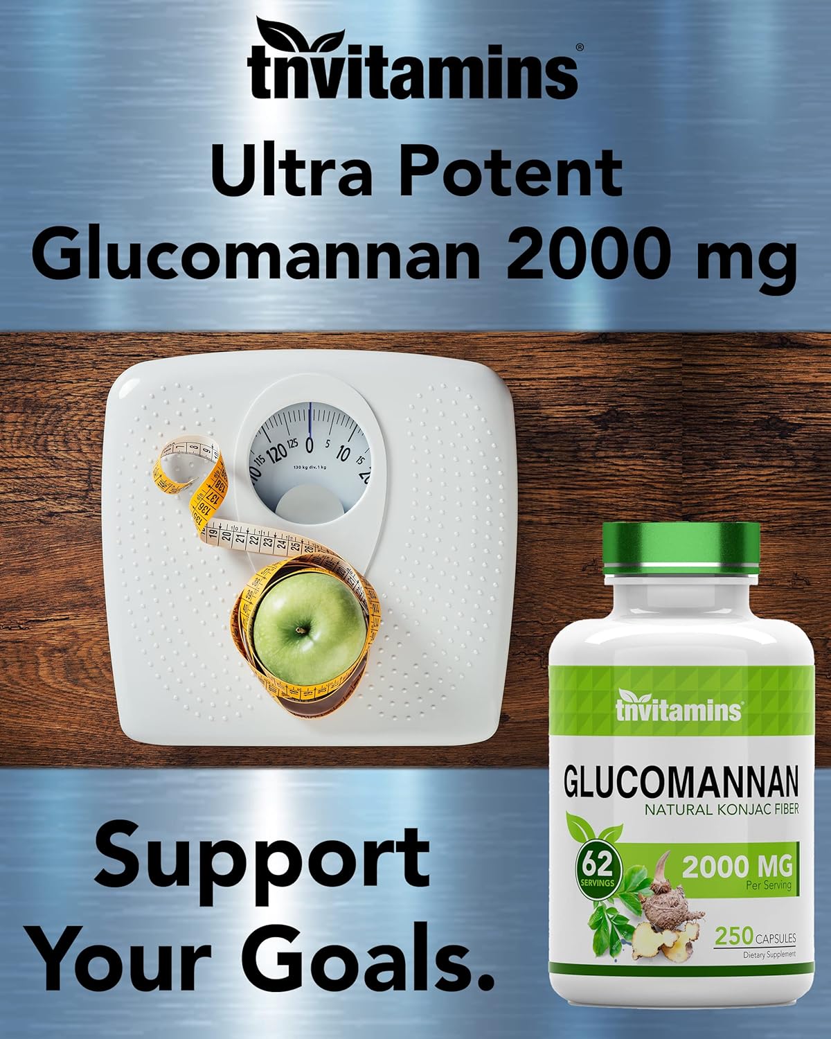 250 Count tnvitamins Glucomannan Capsules 2000 MG | Natural Konjac Root Fiber Extract Powder Supplement | Soluble Dietary Digestive Fiber Pills | Made in USA