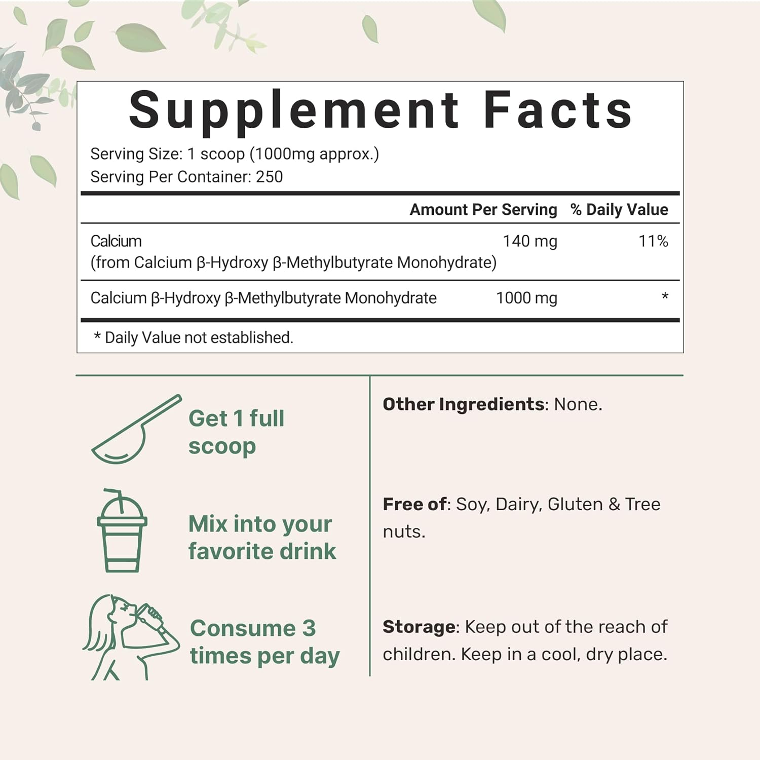 250 Grams Micro Ingredients Pure HMB Powder for Muscle Stamina, Endurance, and Strength - Non-GMO, Vegan