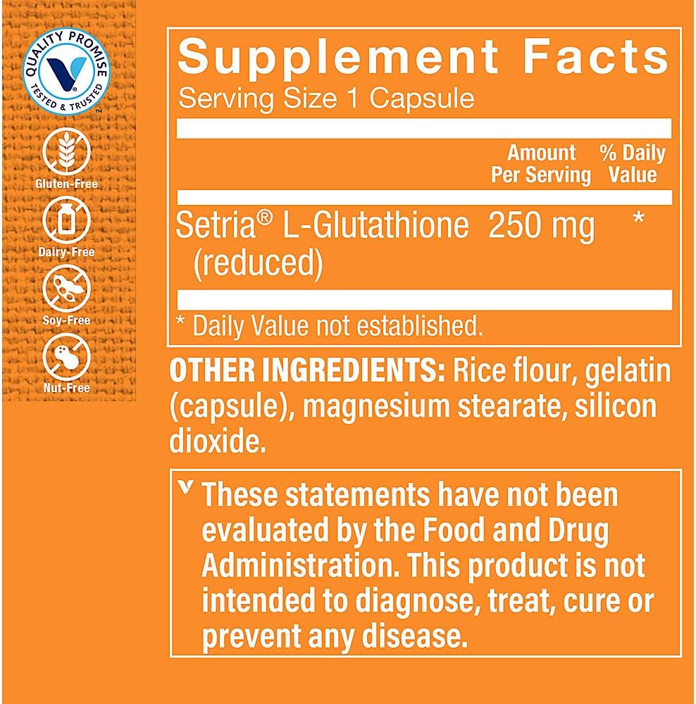 250 MG Reduced Glutathione Antioxidant Capsules by The Vitamin Shoppe - 100 Count