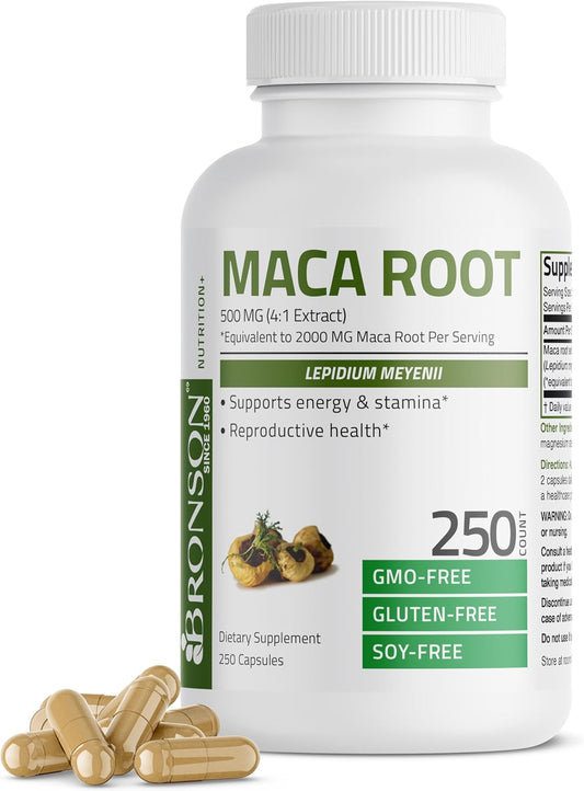 250 Non-GMO Vegetarian Capsules of Bronson Maca Root Extract from Lepidium Meyenii