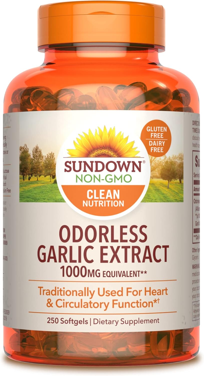 250 Softgels of Sundown Odorless Garlic Supplement, 10 mg - Equivalent to 1000mg Garlic Bulb