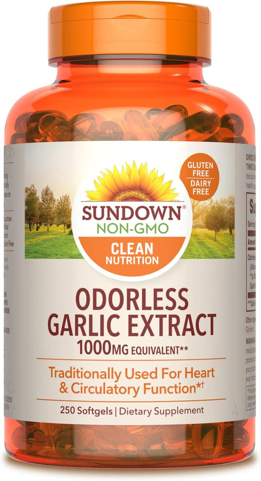 250 Softgels of Sundown Odorless Garlic Supplement, 10 mg - Equivalent to 1000mg Garlic Bulb