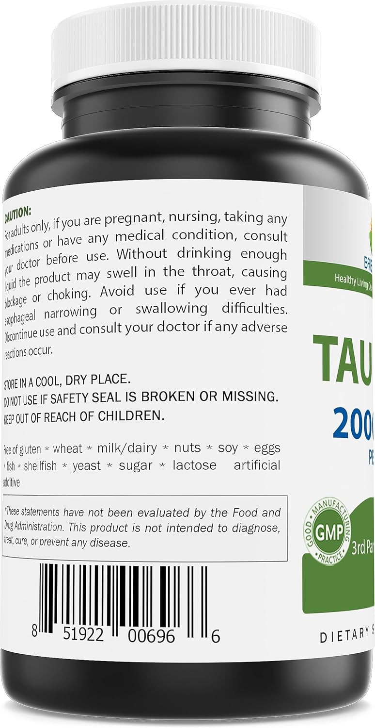 250 Tablets of Brieofood Taurine with 2000 mg per Serving - Certified Purity & Quality Tested by 3rd Party Lab