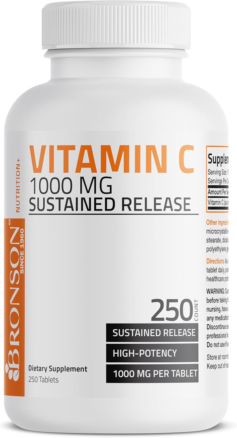250 Tablets of Bronson Vitamin C 1000 mg Sustained Release - Premium Non-GMO Ascorbic Acid