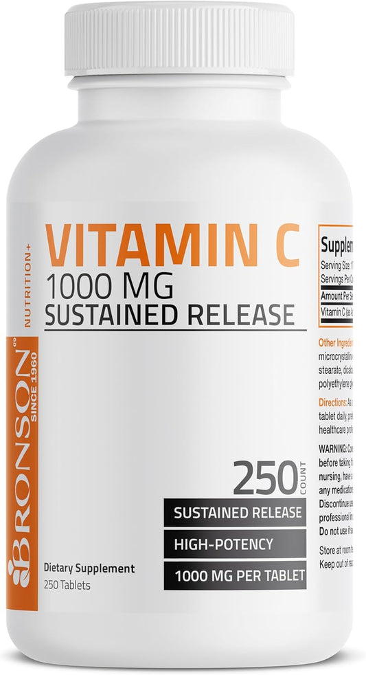 250 Tablets of Bronson Vitamin C 1000 mg Sustained Release - Premium Non-GMO Ascorbic Acid