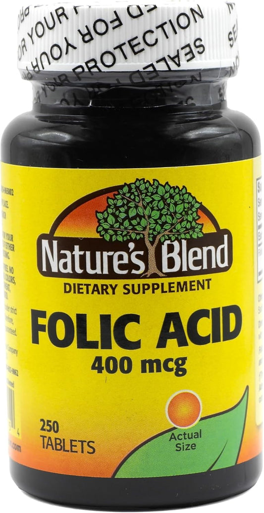 250 Tablets of Nature's Blend Folic Acid 400 mcg - Essential Supplement for Overall Health and Wellness