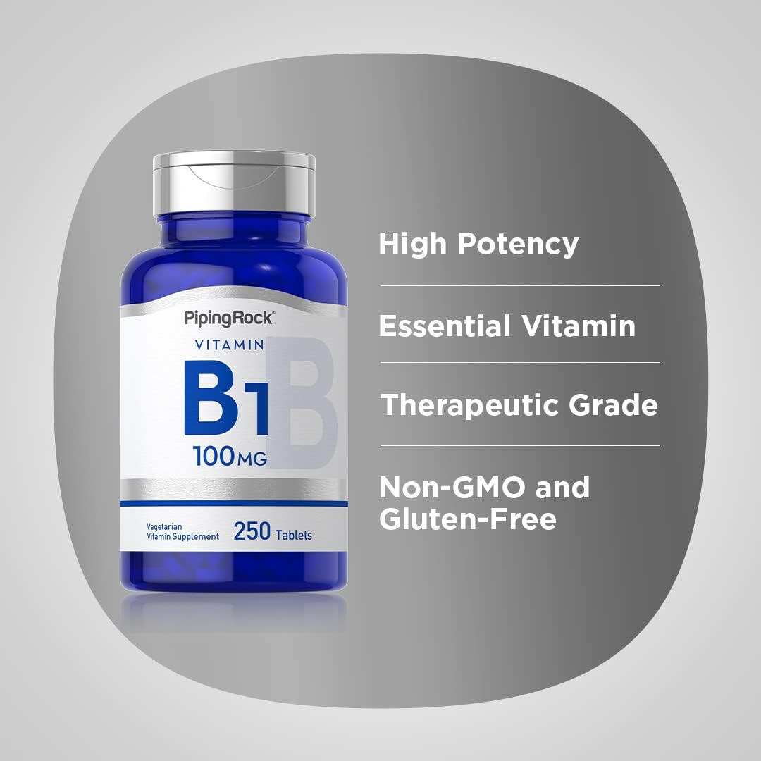 250 Tablets of Piping Rock Vitamin B1 100mg Thiamine Supplement - Vegetarian, Non-GMO, Gluten Free