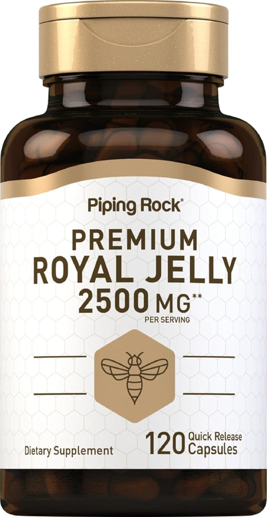 2500 mg Royal Jelly Capsules - 120 Count Non-GMO Gluten Free Supplement by Piping Rock