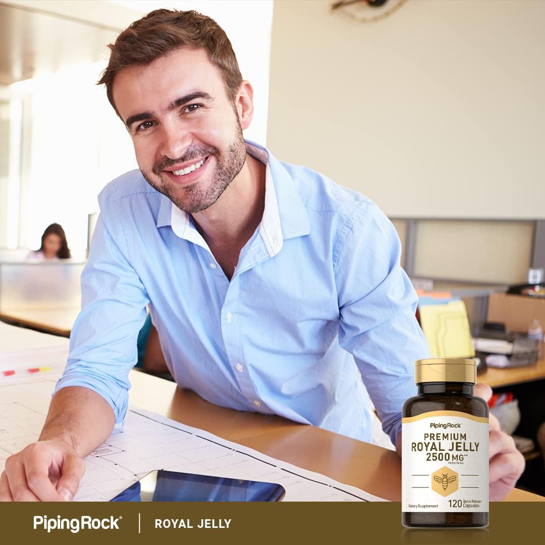 2500 mg Royal Jelly Capsules - 120 Count Non-GMO Gluten Free Supplement by Piping Rock