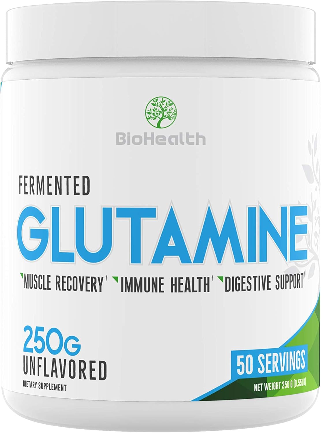 250g BioHealth Nutrition L-Glutamine Powder for Muscle Recovery, Gut Health & Immune System Support - Vegan, Non-GMO, 50 Servings