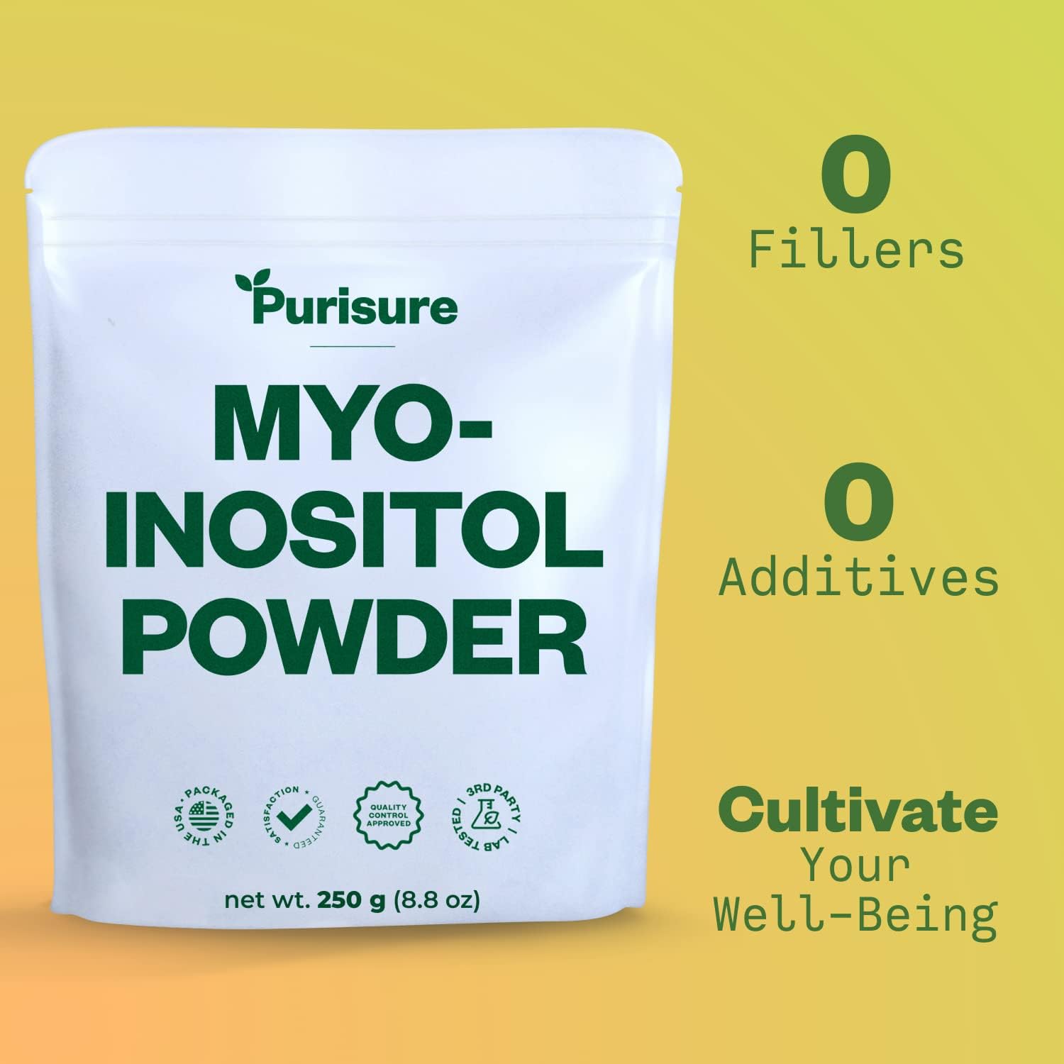 250g Purisure Myo-Inositol Powder for Fertility & Hormonal Balance - Pure Inositol Supplement for Energy & Brain Wellness - Vegan & Non-GMO - 500 Servings
