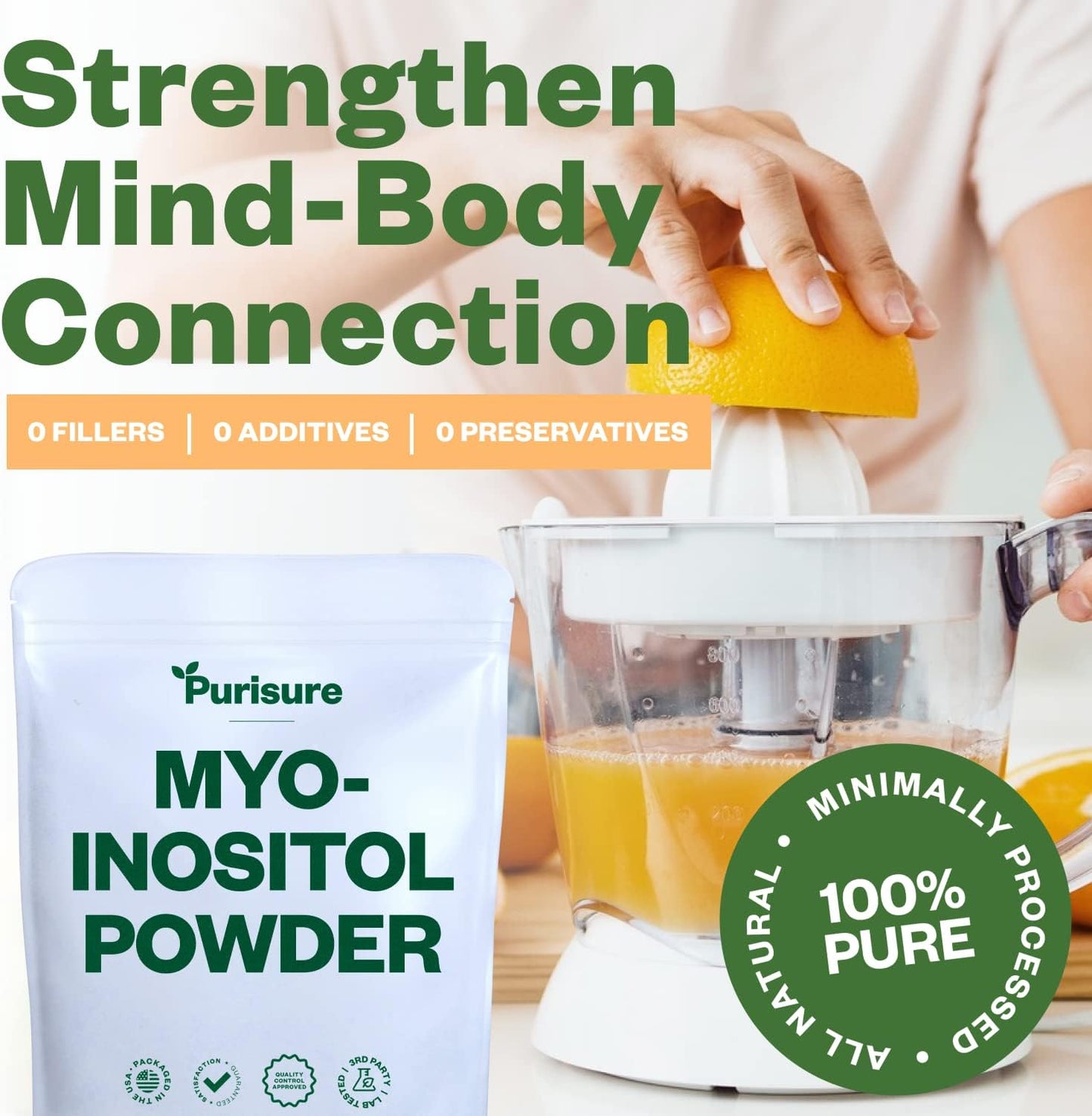 250g Purisure Myo-Inositol Powder for Fertility & Hormonal Balance - Pure Inositol Supplement for Energy & Brain Wellness - Vegan & Non-GMO - 500 Servings