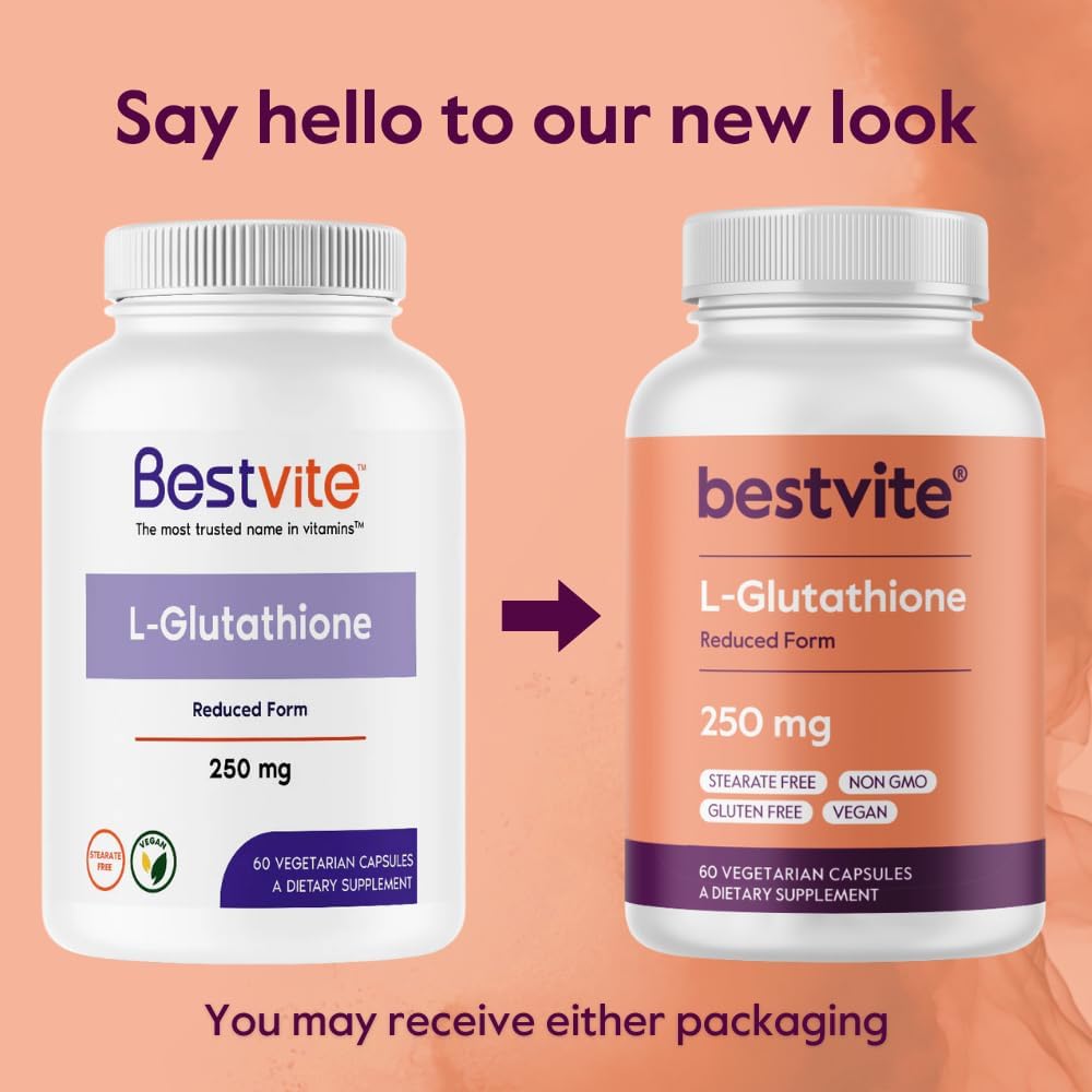 250mg L-Glutathione Capsules - Vegan & Non-GMO - Gluten Free - 60 Vegetarian Capsules - No Stearates