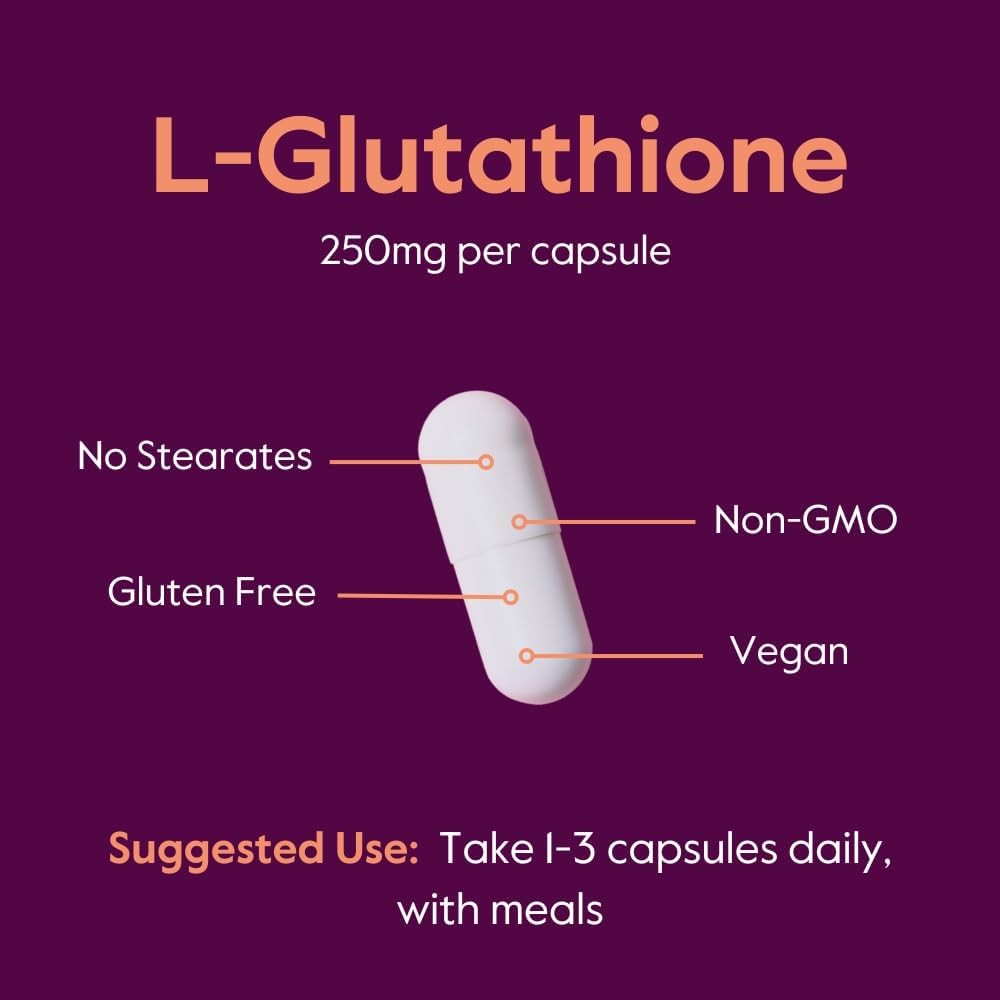 250mg L-Glutathione Capsules - Vegan & Non-GMO - Gluten Free - 60 Vegetarian Capsules - No Stearates
