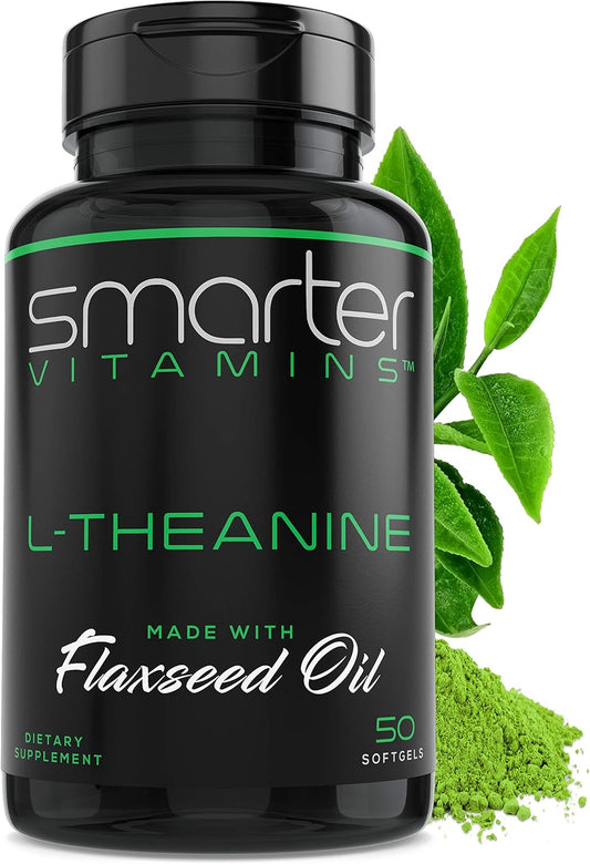 250mg L-Theanine Supplement in Non-GMO Flaxseed Oil Softgels by SmarterVitamins - 50 Count