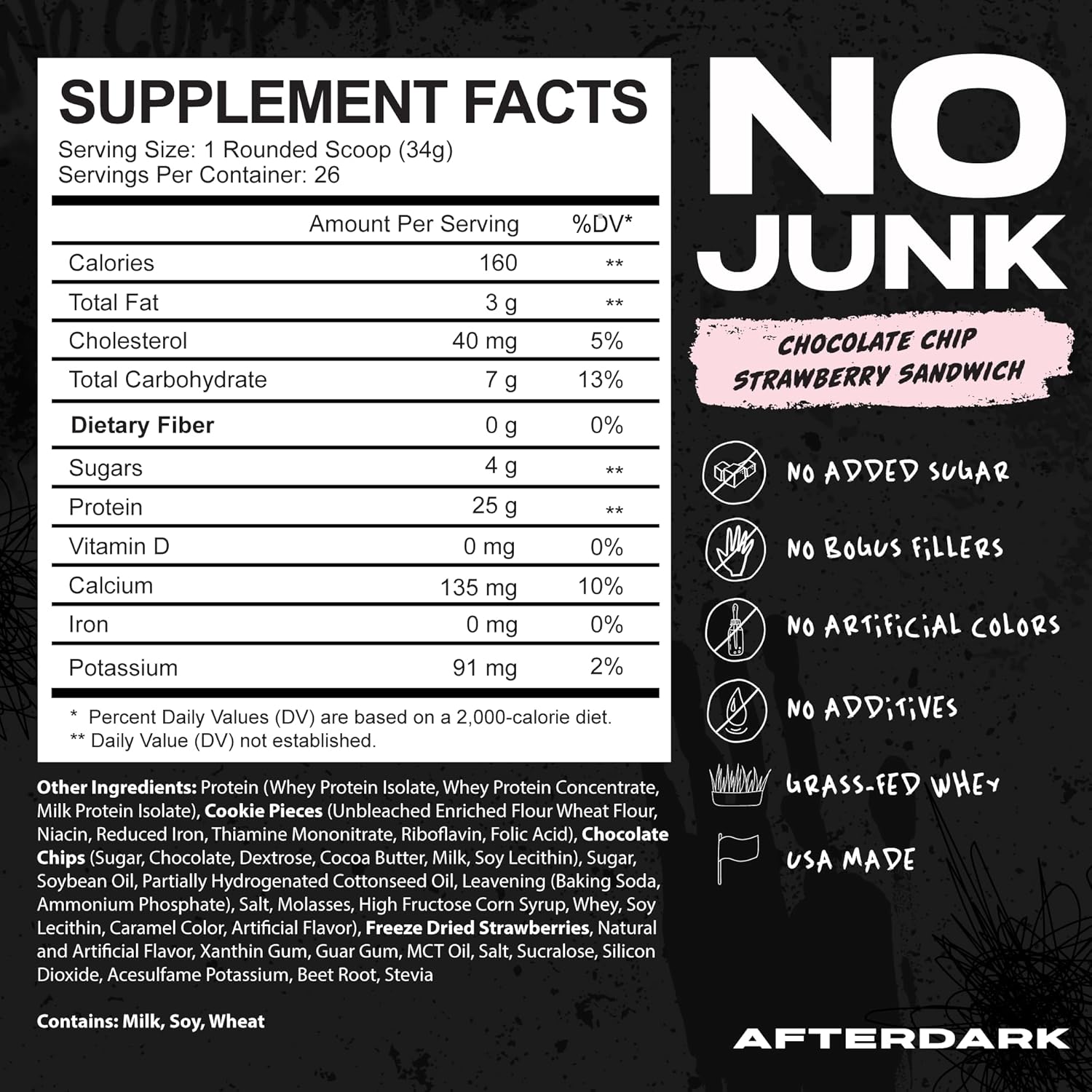 25g BCAA Isolate Whey Protein Powder, USA Made, Strawberry Cookie Sandwich Flavor, Easy to Dissolve, No Artificial Colors, 26 Servings