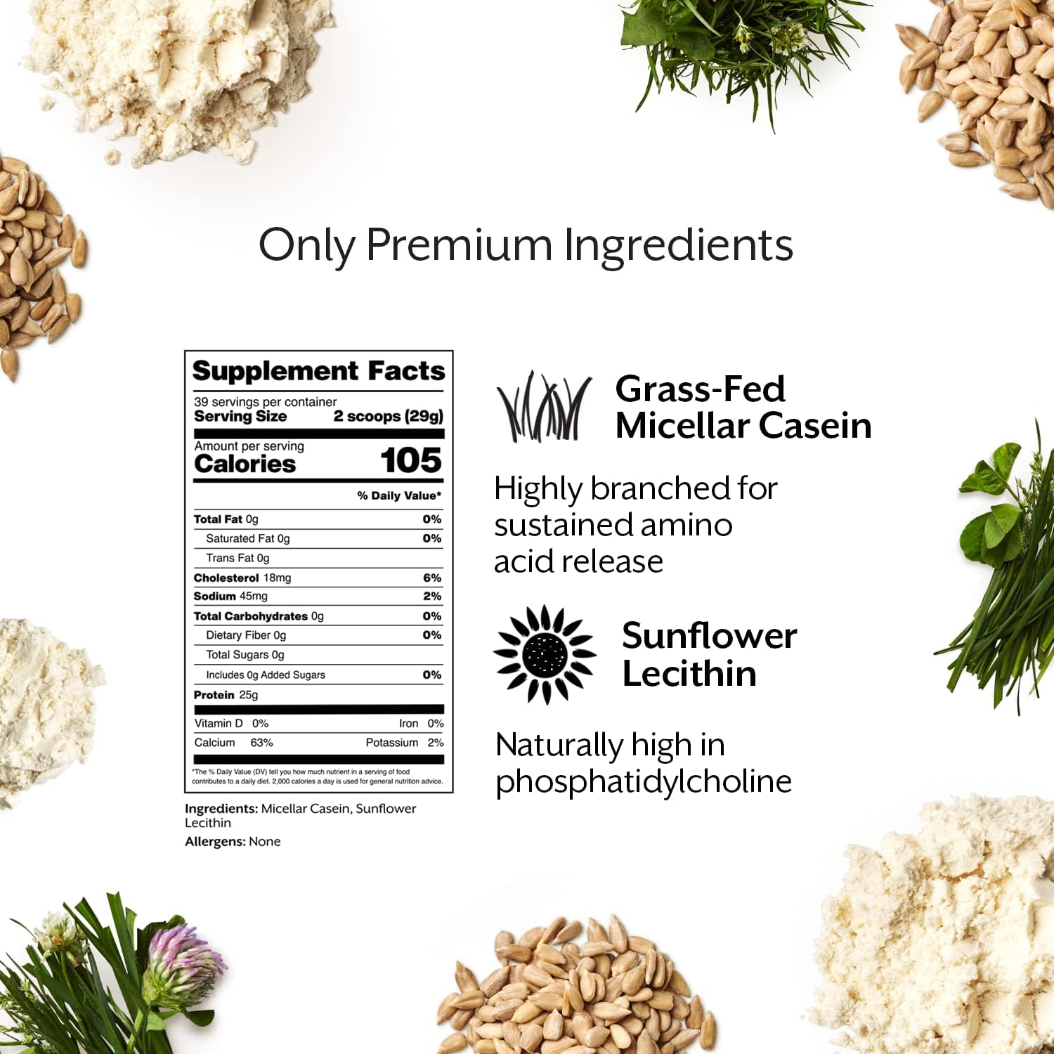 2.5lb Bulk Unflavored Casein Protein Powder - Grass-Fed & All Natural - Slow Recovery Post Workout - Gluten-Free - Ideal for Shakes, Smoothies, Baking