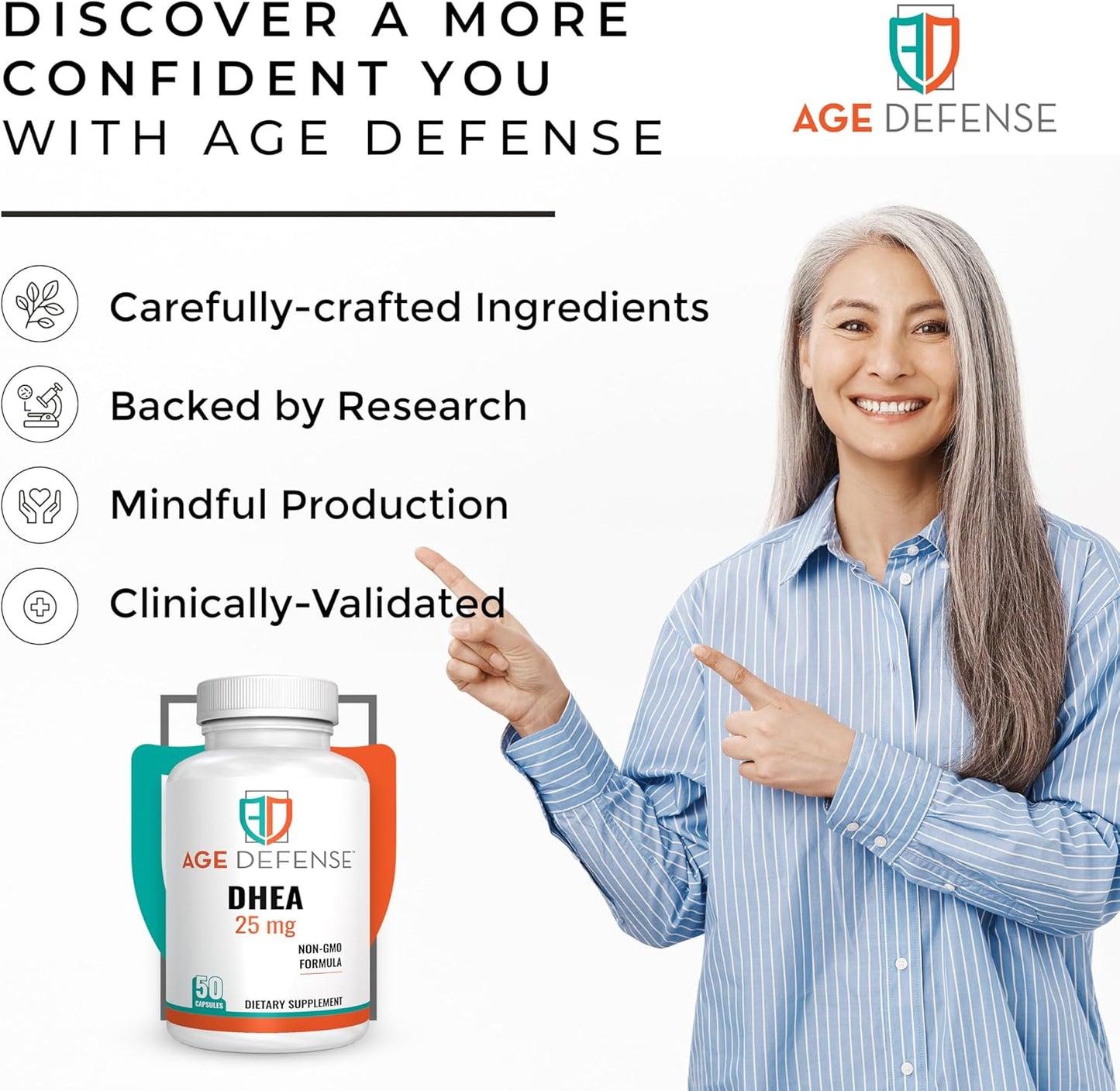 25mg DHEA Capsules - Natural Energy & Immune Support Supplement - 50 Capsules for Vitality, Skin Elasticity, Wellness - Women & Men's DHEA Supplement