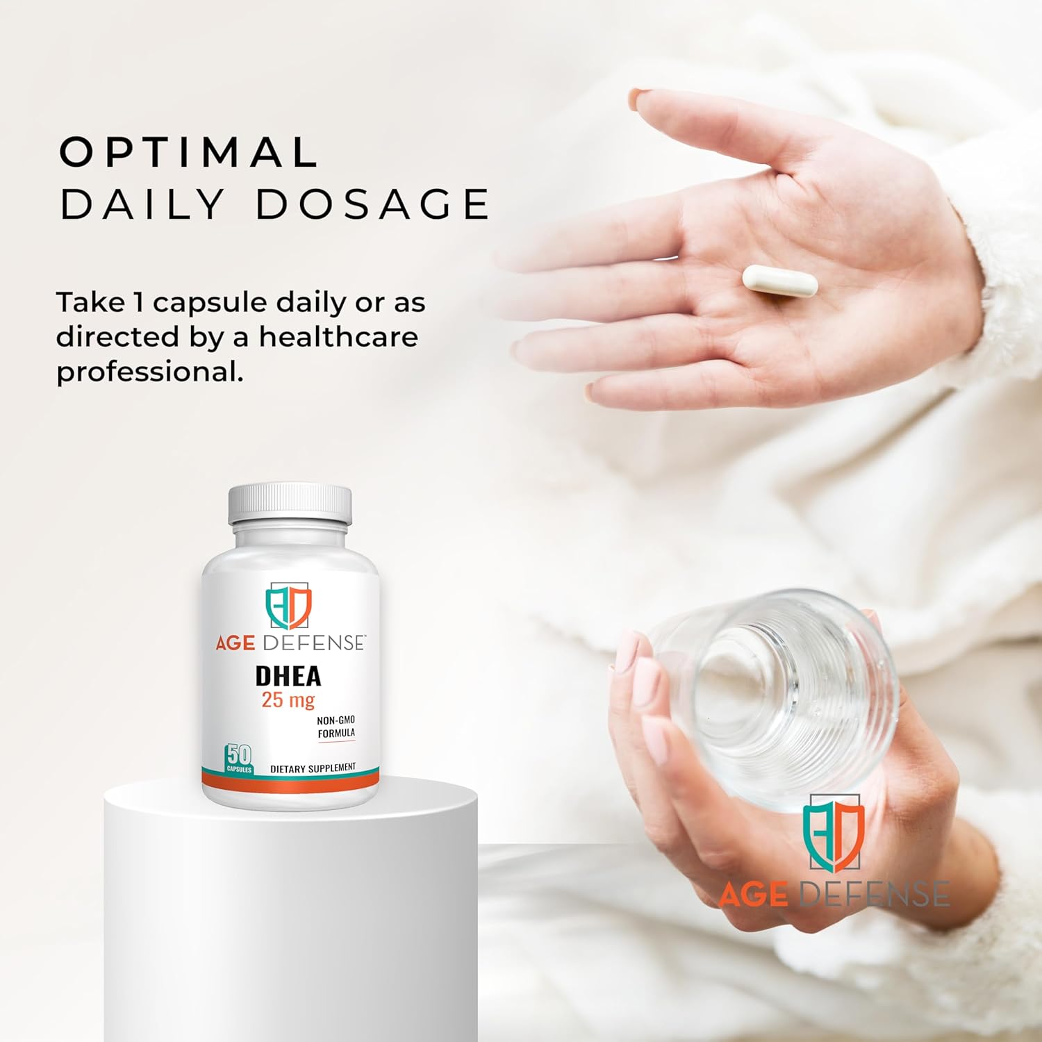 25mg DHEA Capsules - Natural Energy & Immune Support Supplement - 50 Capsules for Vitality, Skin Elasticity, Wellness - Women & Men's DHEA Supplement