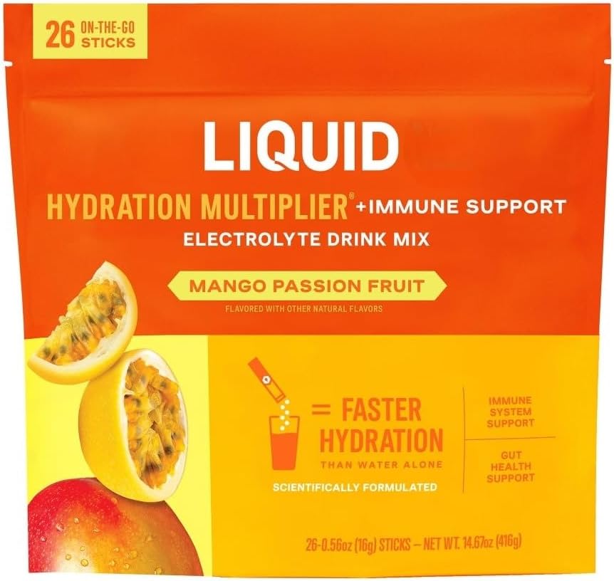 26 Pack Mango Passionfruit Liquid Hydration Multiplier with Immune Support | Electrolyte Drink Mix Packets | Easy Open Single-Serving Sticks | Non-GMO