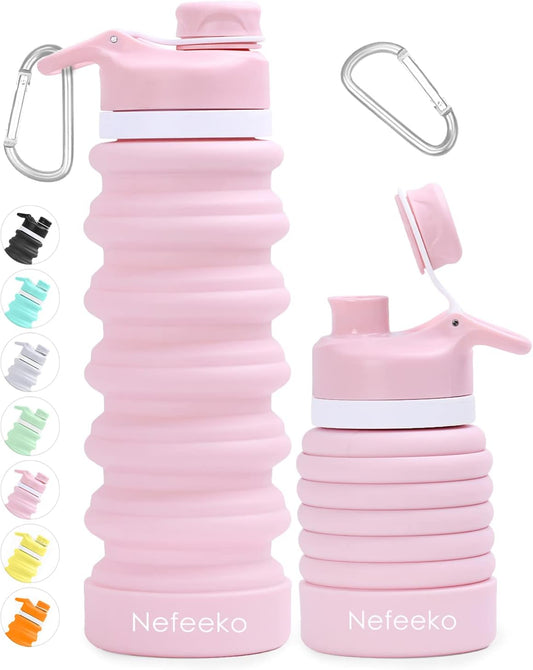 26oz Nefeeko Collapsible Water Bottle - Leakproof Silicone Foldable BPA-Free Bottle with Carabiner for Travel, Camping, Hiking - Portable Sport Bottle for Indoor and Outdoor Activities