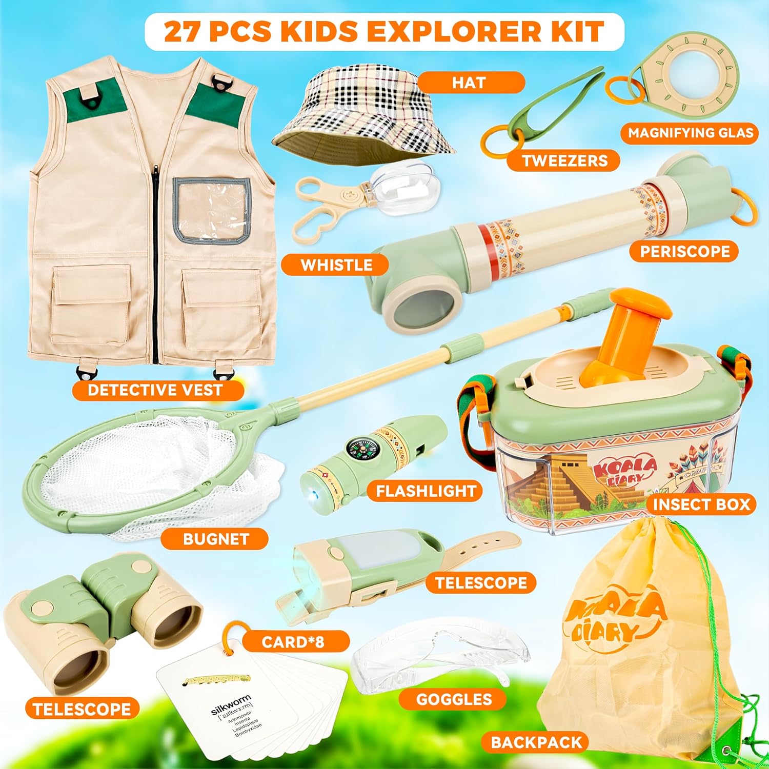 27-Piece SMILESSKIDDO Outdoor Explorer & Bug Catching Kit for Kids 3+ - Nature Exploration Toys for Camping Adventure
