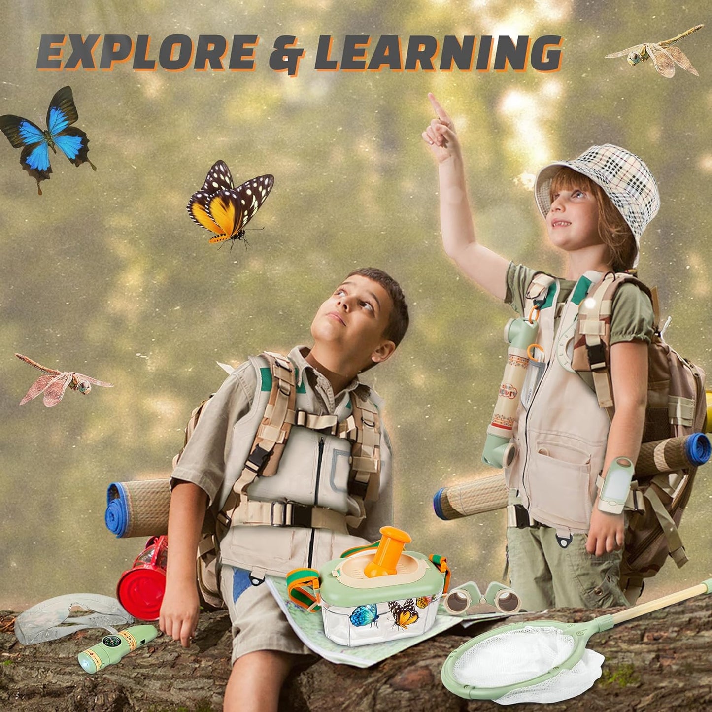 27-Piece SMILESSKIDDO Outdoor Explorer & Bug Catching Kit for Kids 3+ - Nature Exploration Toys for Camping Adventure