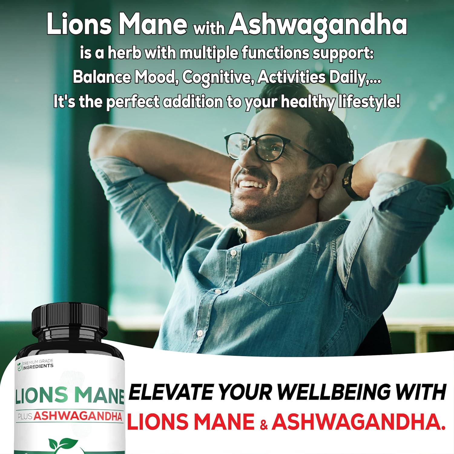 270 High Concentrated Lions Mane and Ashwagandha Capsules for Brain Health, Focus, and Immune Support - Gluten-Free and Non-GMO