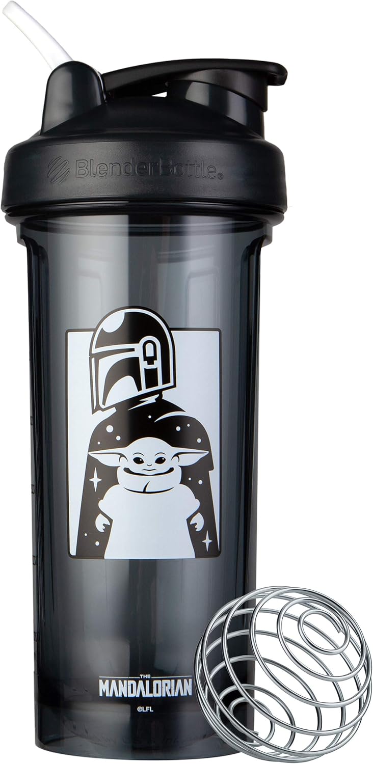 28-Ounce BlenderBottle Star Wars Shaker Bottle Pro Series for Protein Shakes & Pre Workout - Mandalorian & Child Design - Single Pack