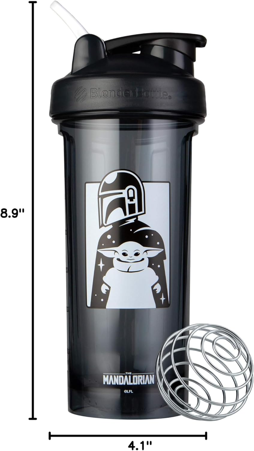 28-Ounce BlenderBottle Star Wars Shaker Bottle Pro Series for Protein Shakes & Pre Workout - Mandalorian & Child Design - Single Pack