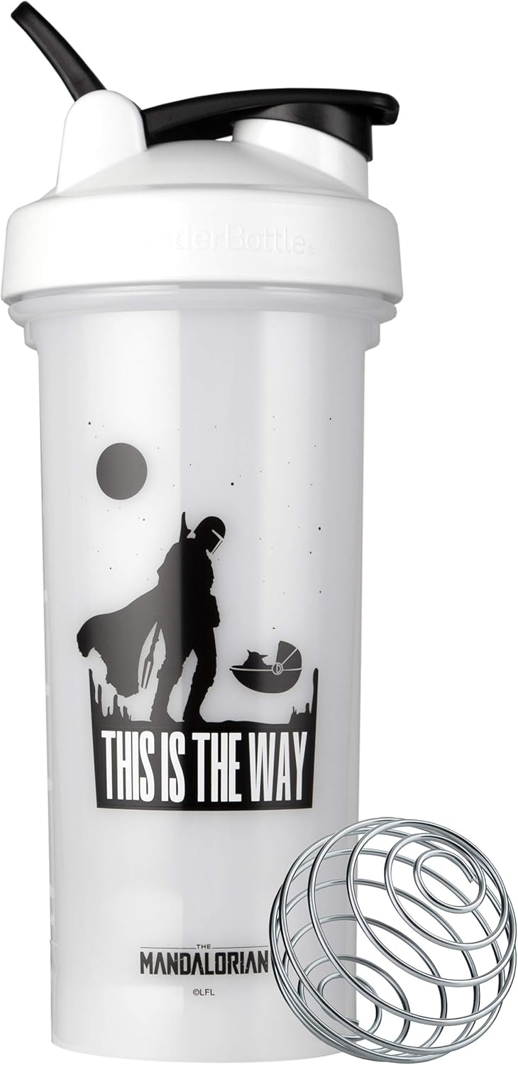 28 oz BlenderBottle Star Wars Shaker Bottle Pro Series - Ideal for Protein Shakes and Pre Workout - Mandalorian Theme