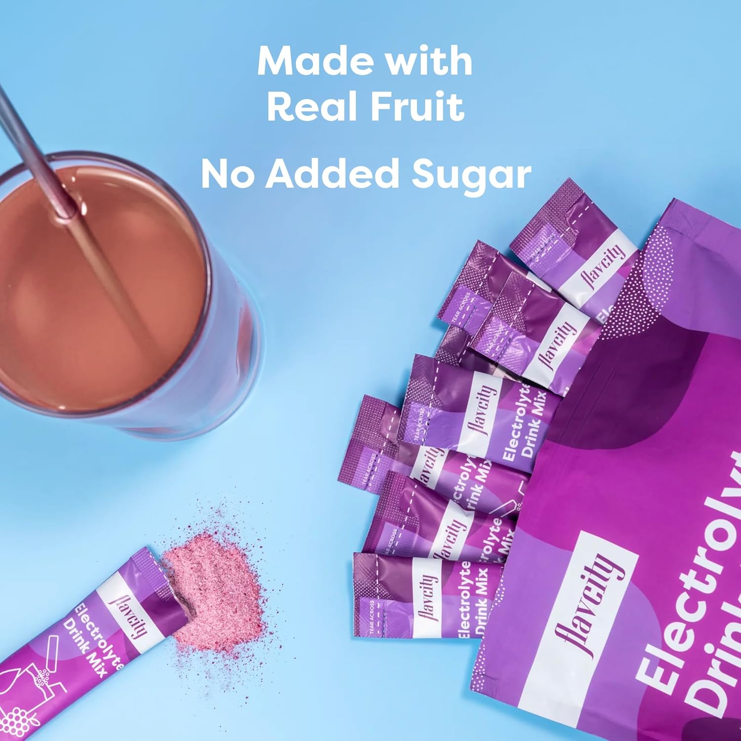 28 Packets of FlavCity Grape Electrolytes Drink Mix - On-The-Go Healthy Powdered Drink with Real Fruit, No Sugar, Keto & Gluten-Free