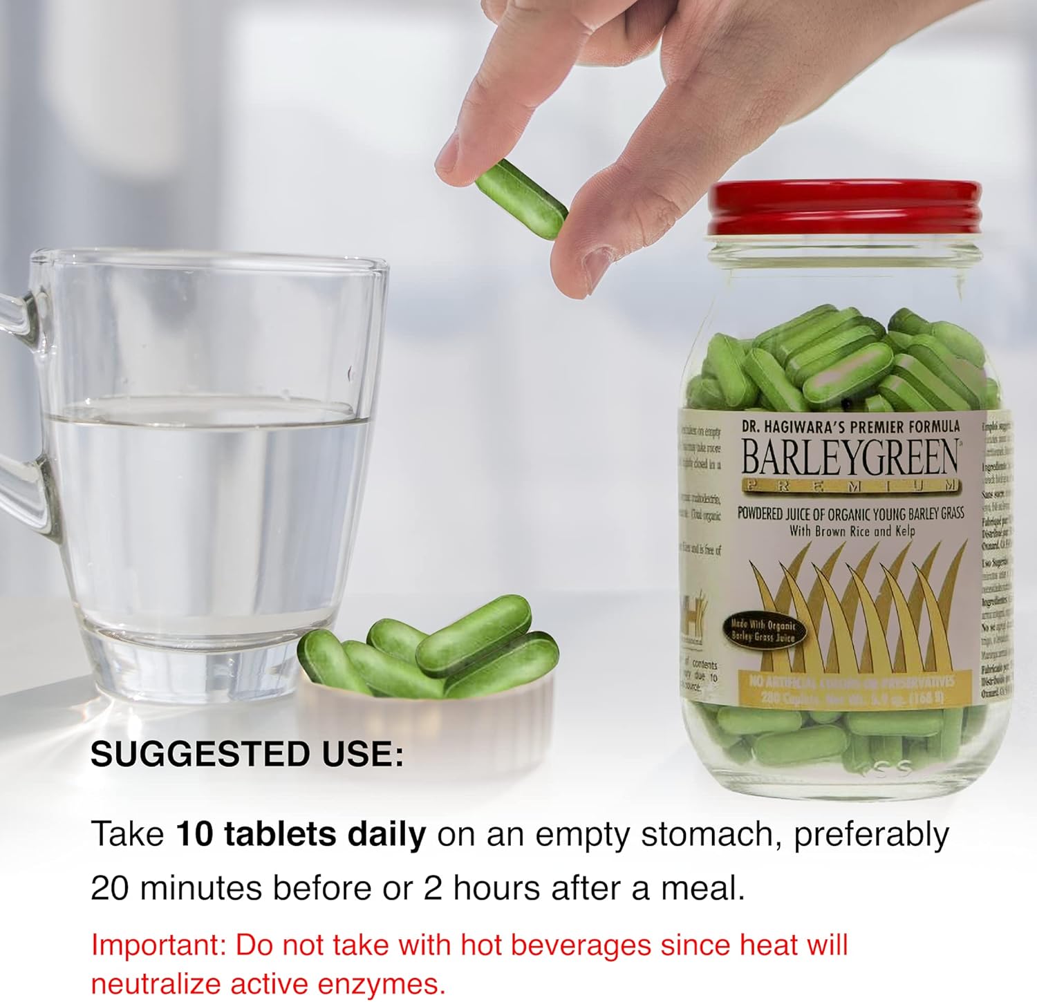 280 Caplets of Dr. Hagiwara's BarleyGreen Premium Vegetable Supplement with Kelp and Brown Rice