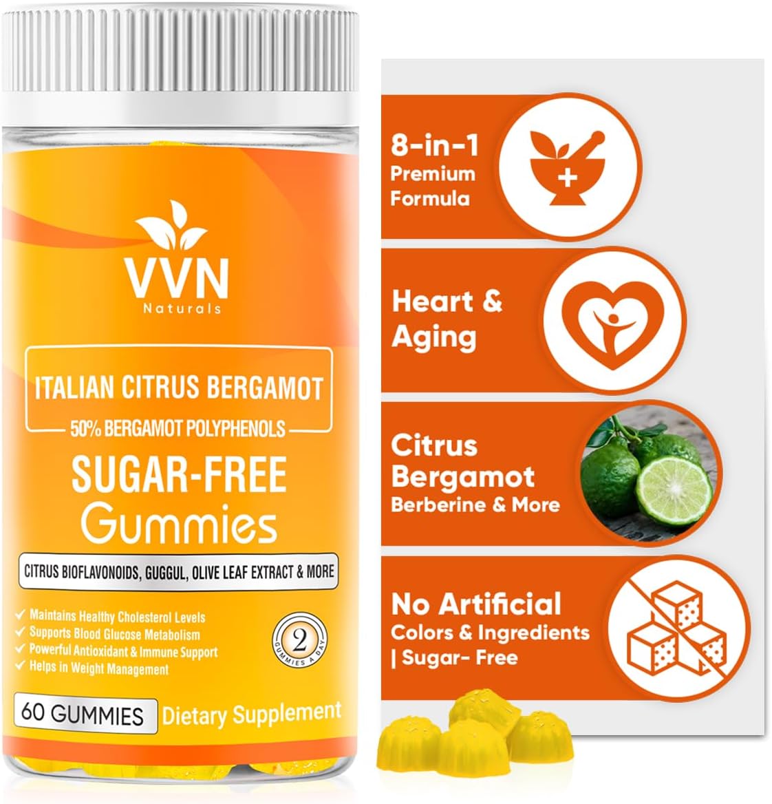 2900mg Citrus Bergamot Gummies for Immune Support & Healthy Aging with Guggul & Pine Bark - Italy Sourced, USA Made - 60 ct.