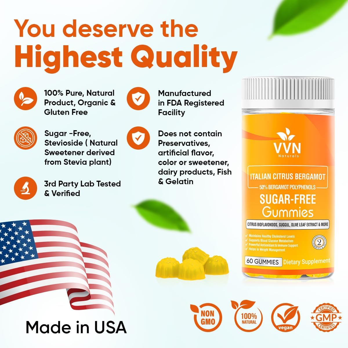 2900mg Citrus Bergamot Gummies for Immune Support & Healthy Aging with Guggul & Pine Bark - Italy Sourced, USA Made - 60 ct.