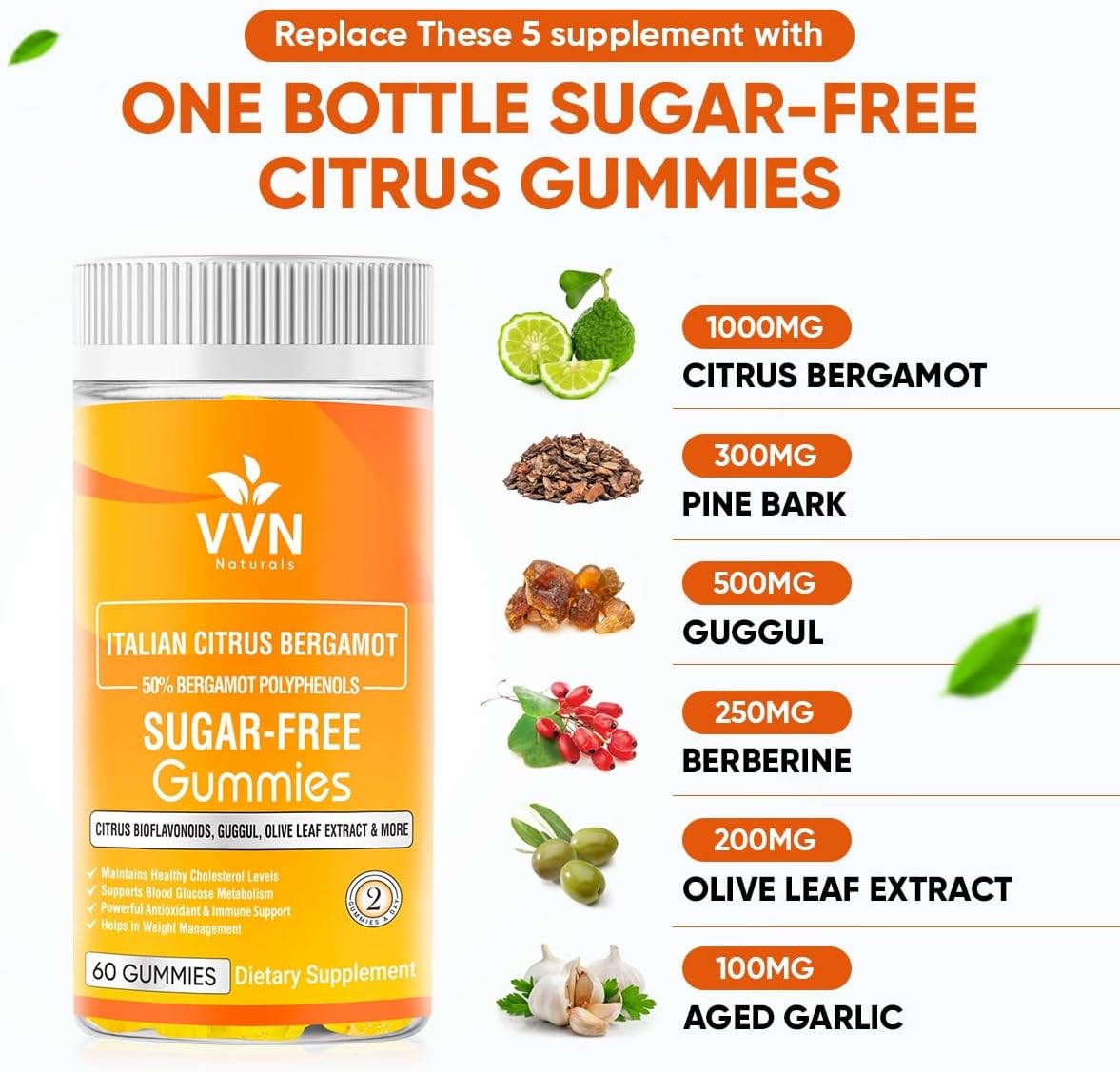 2900mg Citrus Bergamot Gummies for Immune Support & Healthy Aging with Guggul & Pine Bark - Italy Sourced, USA Made - 60 ct.