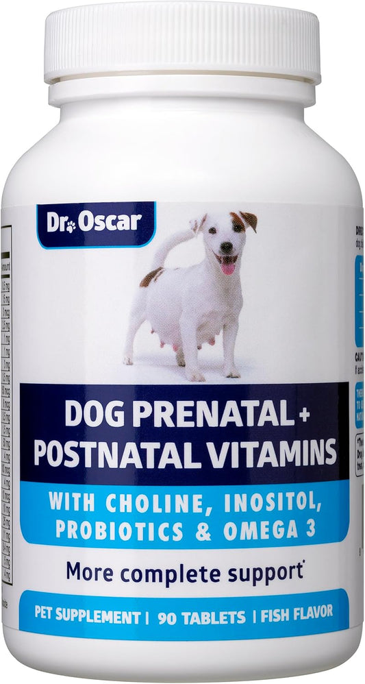 2in1 Dog Prenatal and Postnatal Vitamins with Folic Acid, Omega 3, Probiotics - 90 Tablets